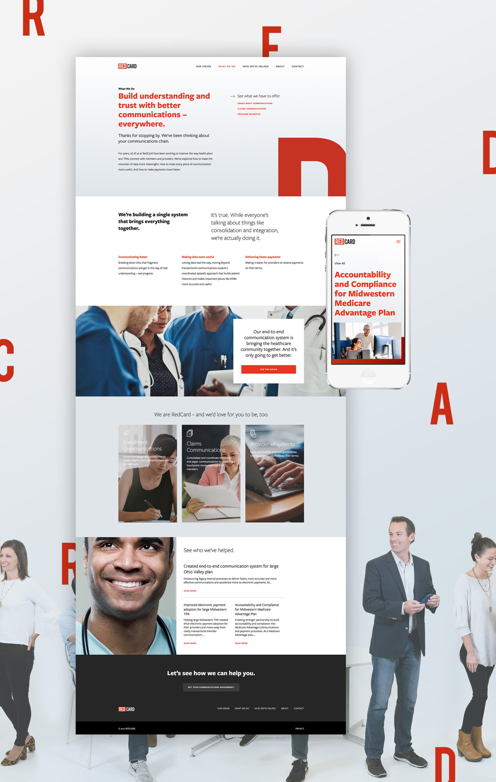 Custom website design and mobile layout design for healthcare marketing company RedCard.