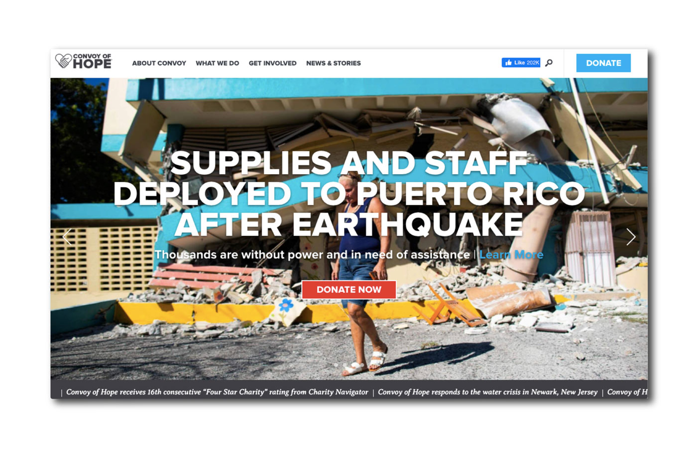 The homepage of Convoy of Hope's old website
