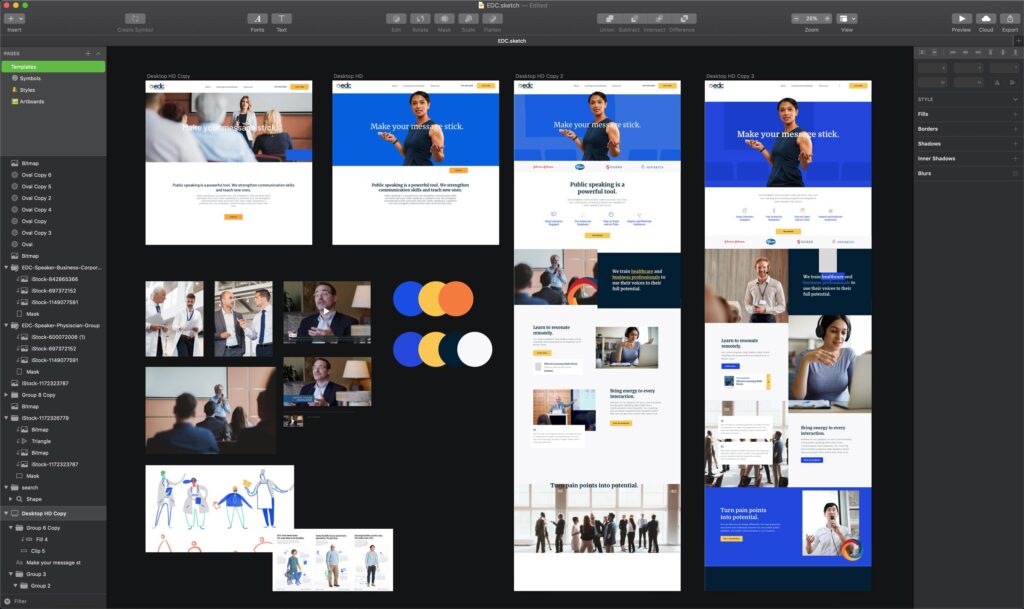 Mockups in Sketch of EDC's B2B website design