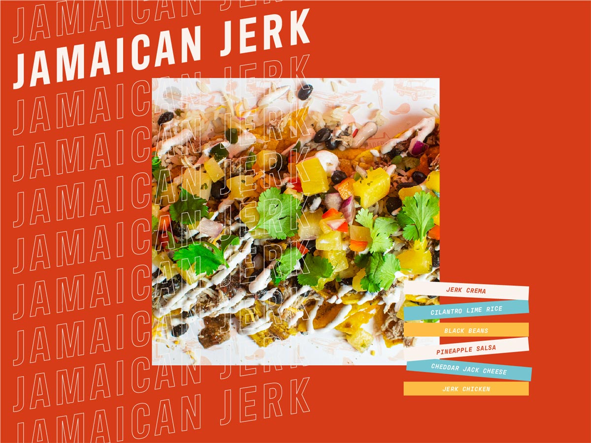 Fast casual branding applied to Loaded's menu items includes stacked ingredients and bright colors