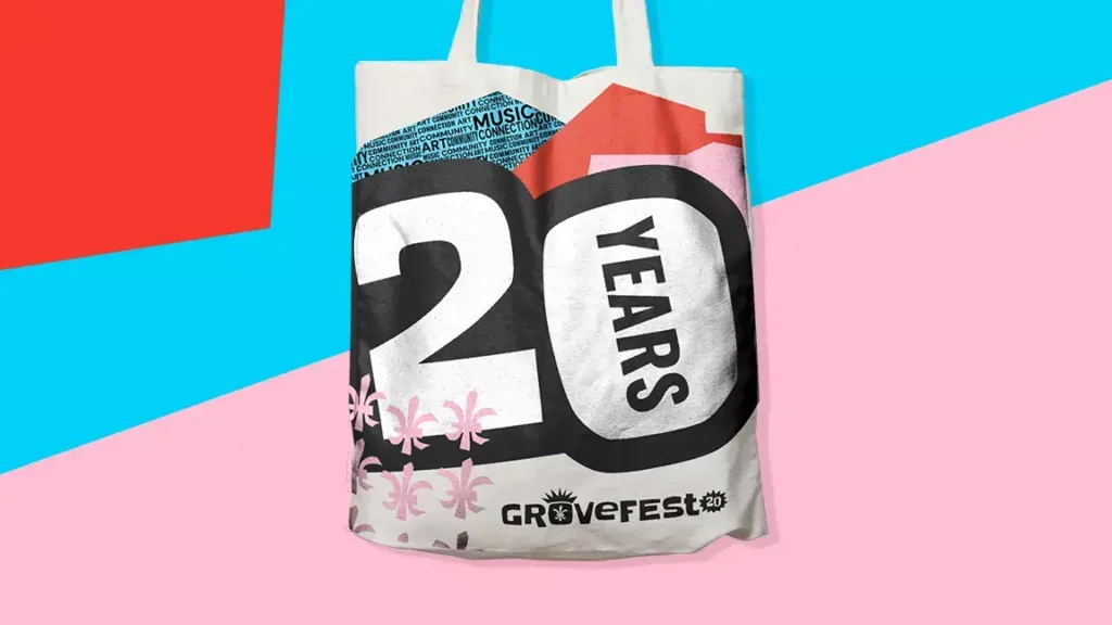 The brand works across event swag, including this mockup of a tote bag