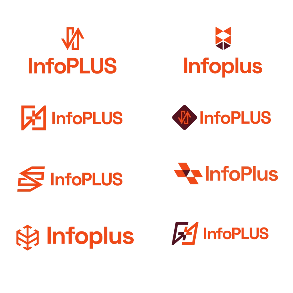 Early logo explorations for the InfoPlus brand