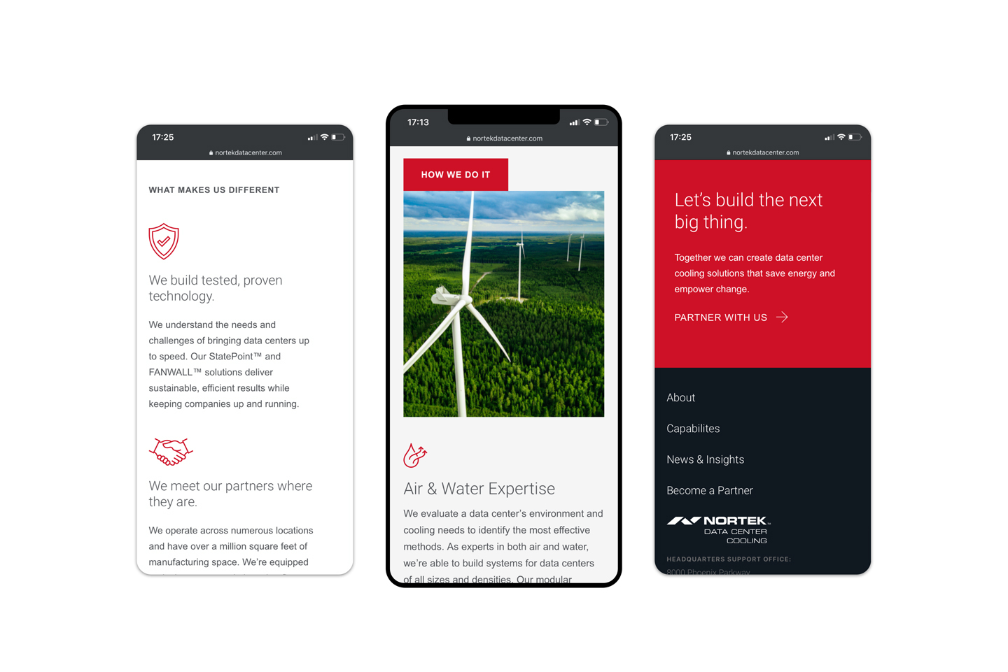 Nortek Data Center Cooling website design on mobile phones