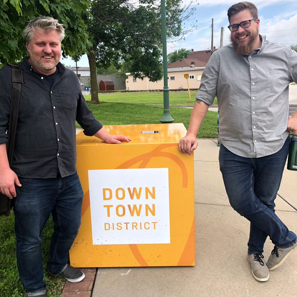 Mike and Bill with a cube in O'Fallon, Illinois