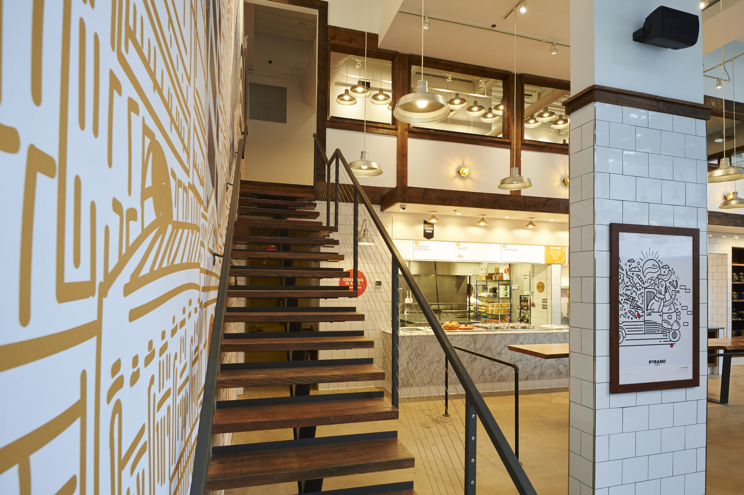 The staircase at Porano Pasta Restaurant