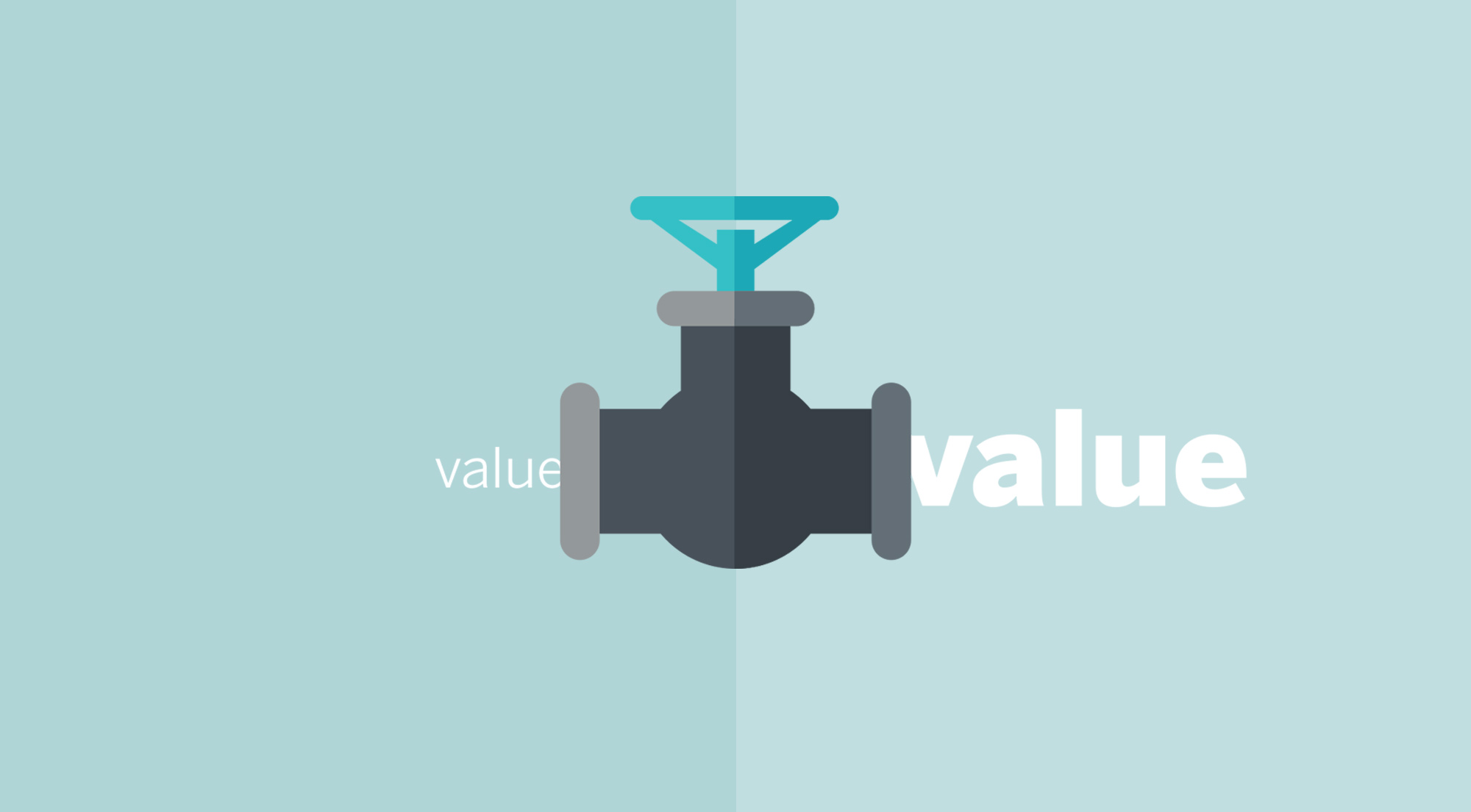 Illustration of Value in, Value out coming out of a faucet