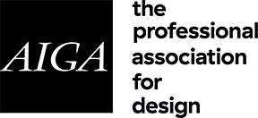 AIGA logo, where Atomicdust B2B branding work has been featured