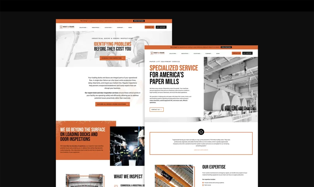 Hoist & Crane website page designs