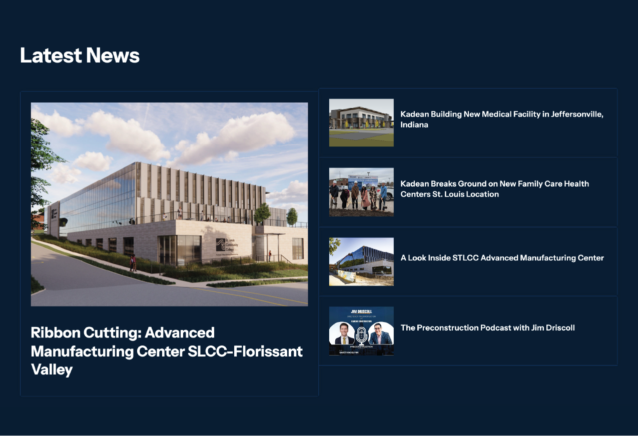 News content on the Kadean commercial construction website design
