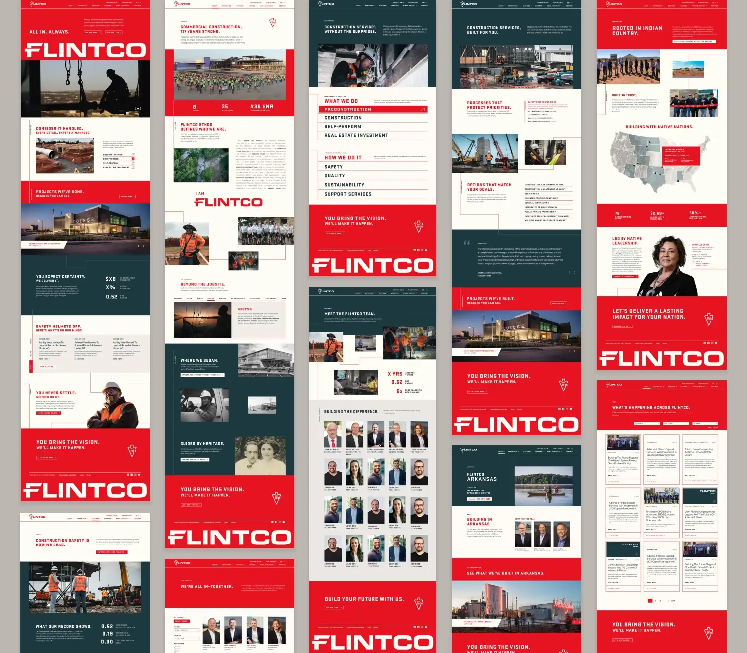 Full Flintco Construction website mockup shown on desktop