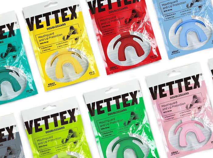 Multiple colors of the Vettex packaging design. Branding by Atomidust