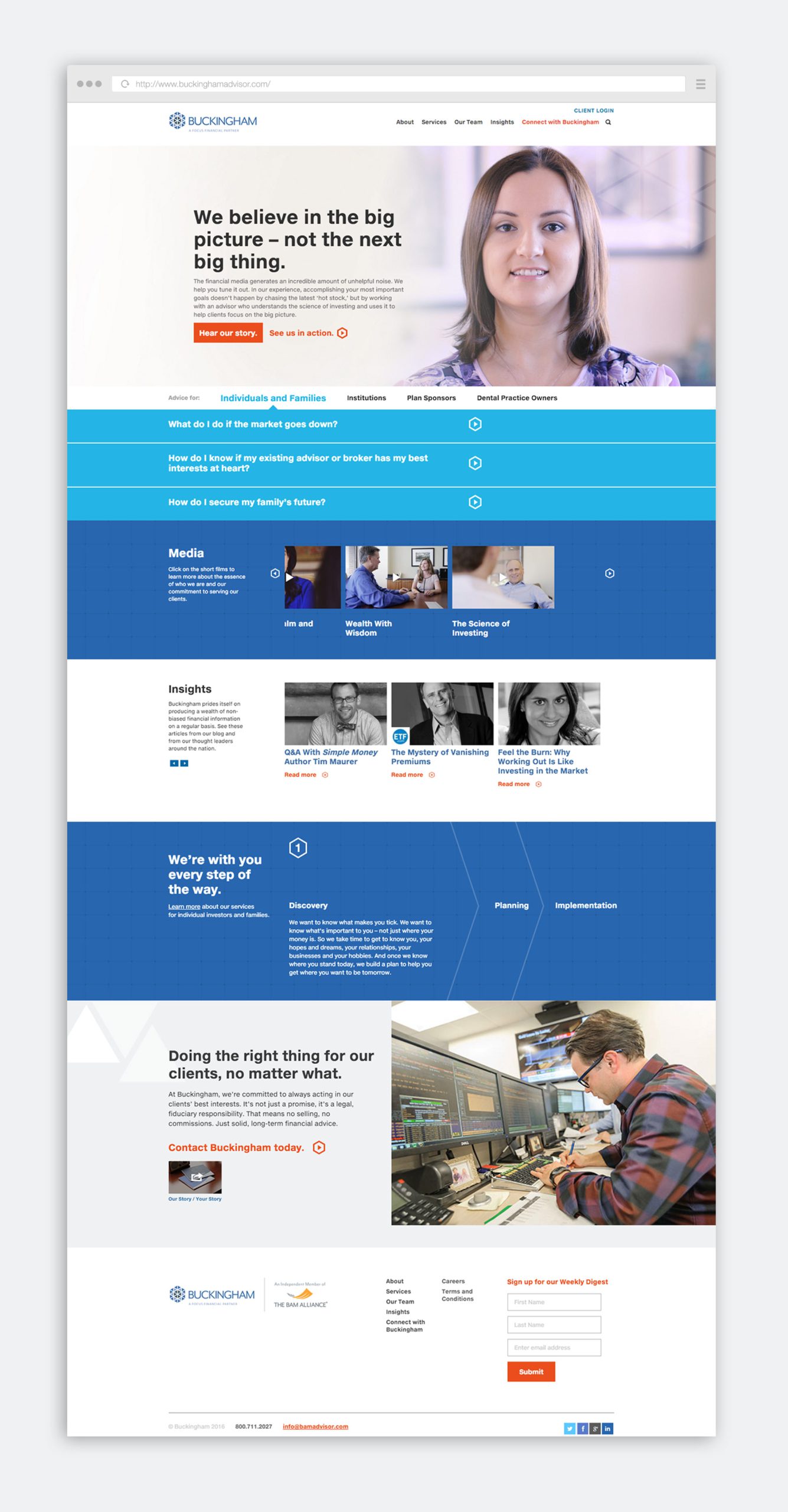The homepage of the Buckingham Wealth Management Website Design