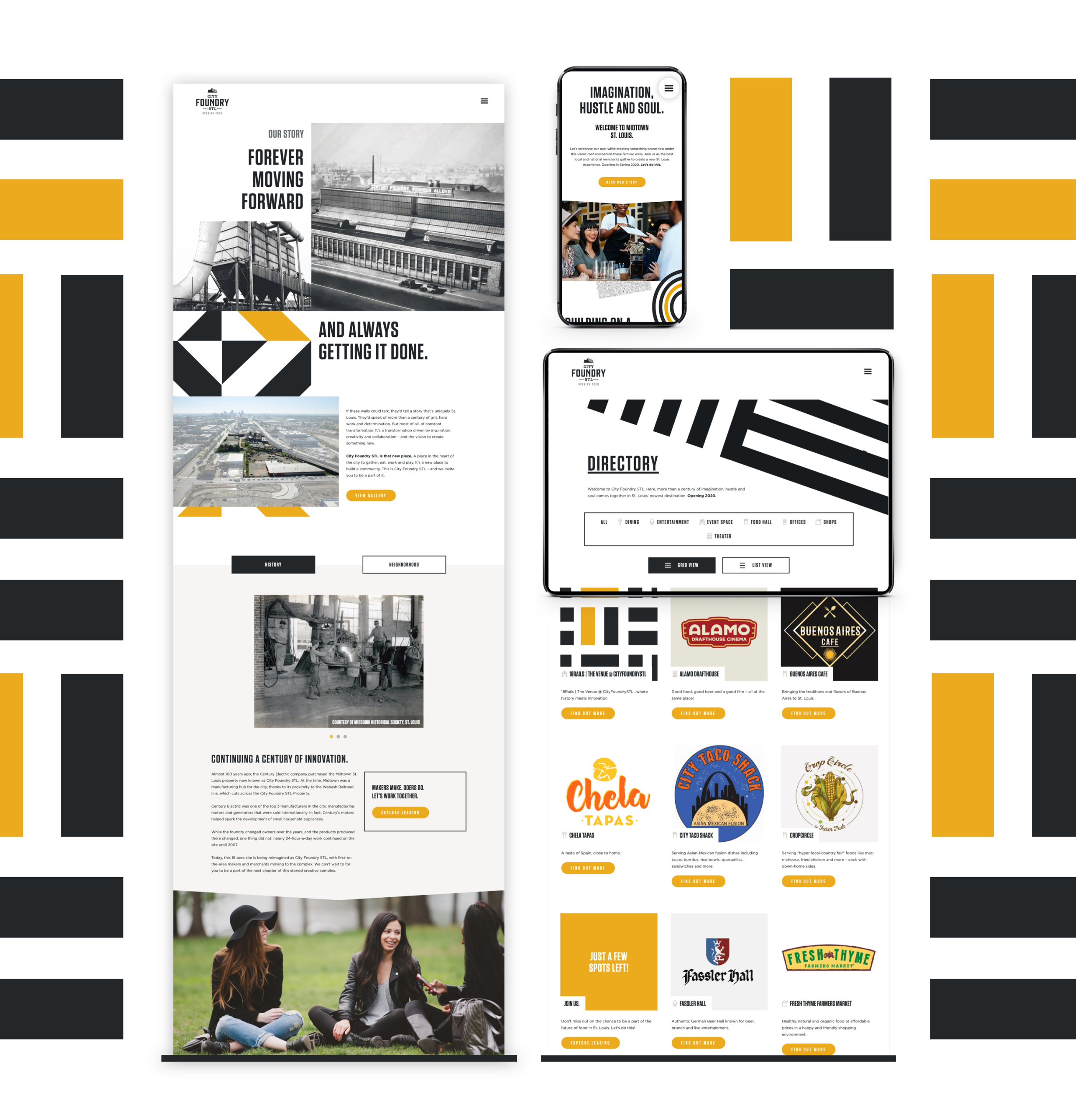 Desktop and mobile website designs for City Foundry STL