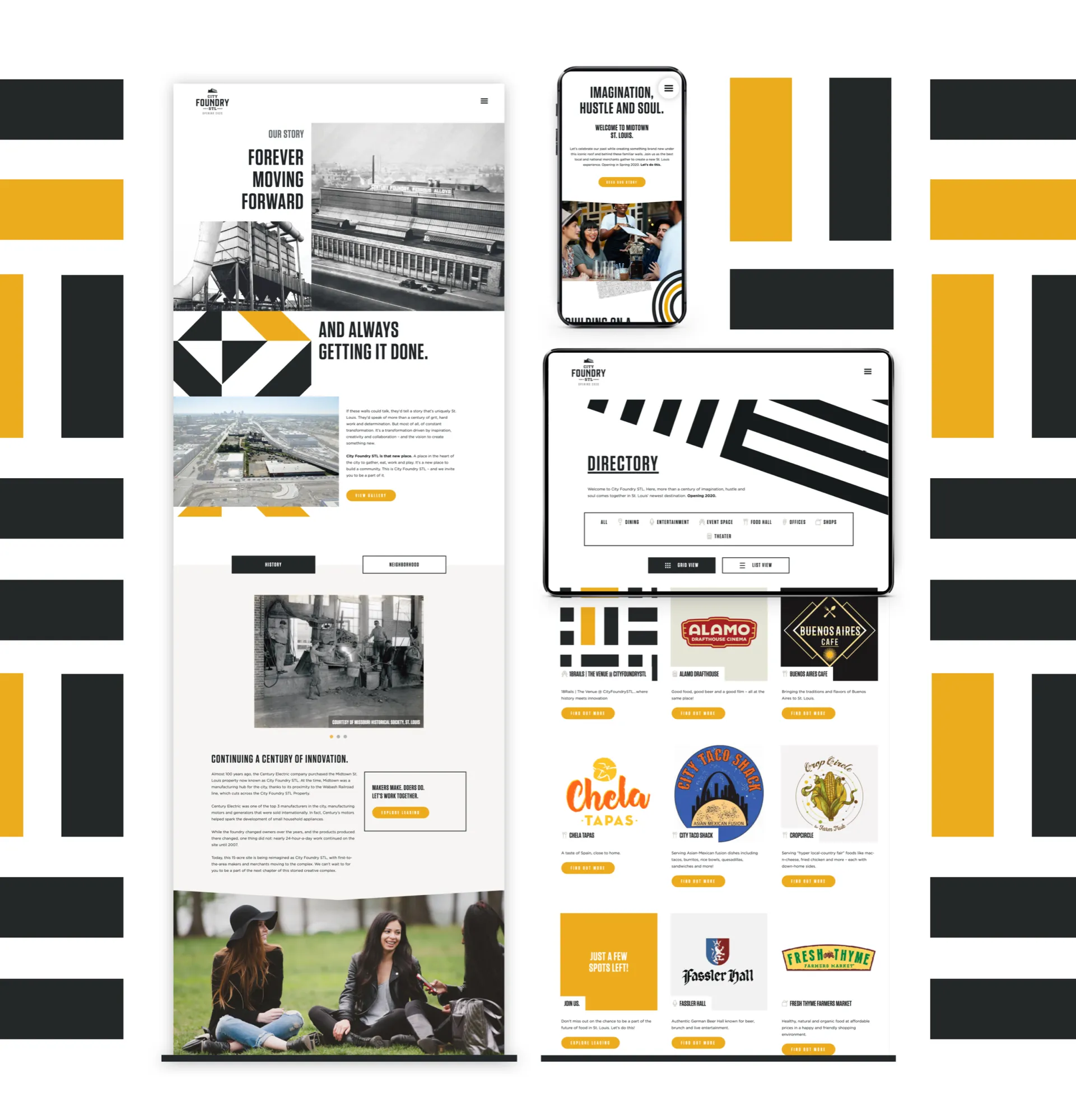 Desktop and mobile website designs for City Foundry STL