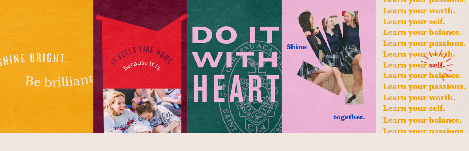 Creative expressions of posters using Cor Jesu Academy's new brand