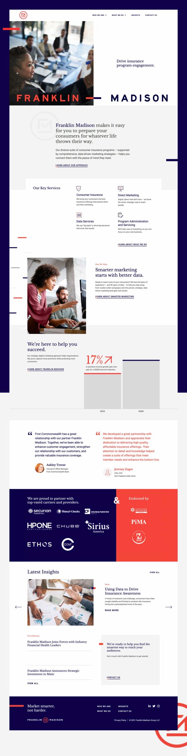 The full homepage of the Franklin Madison website design