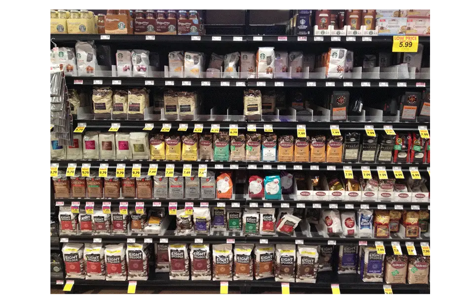 Photo of the grocery store aisles coffee shelves used for branding research