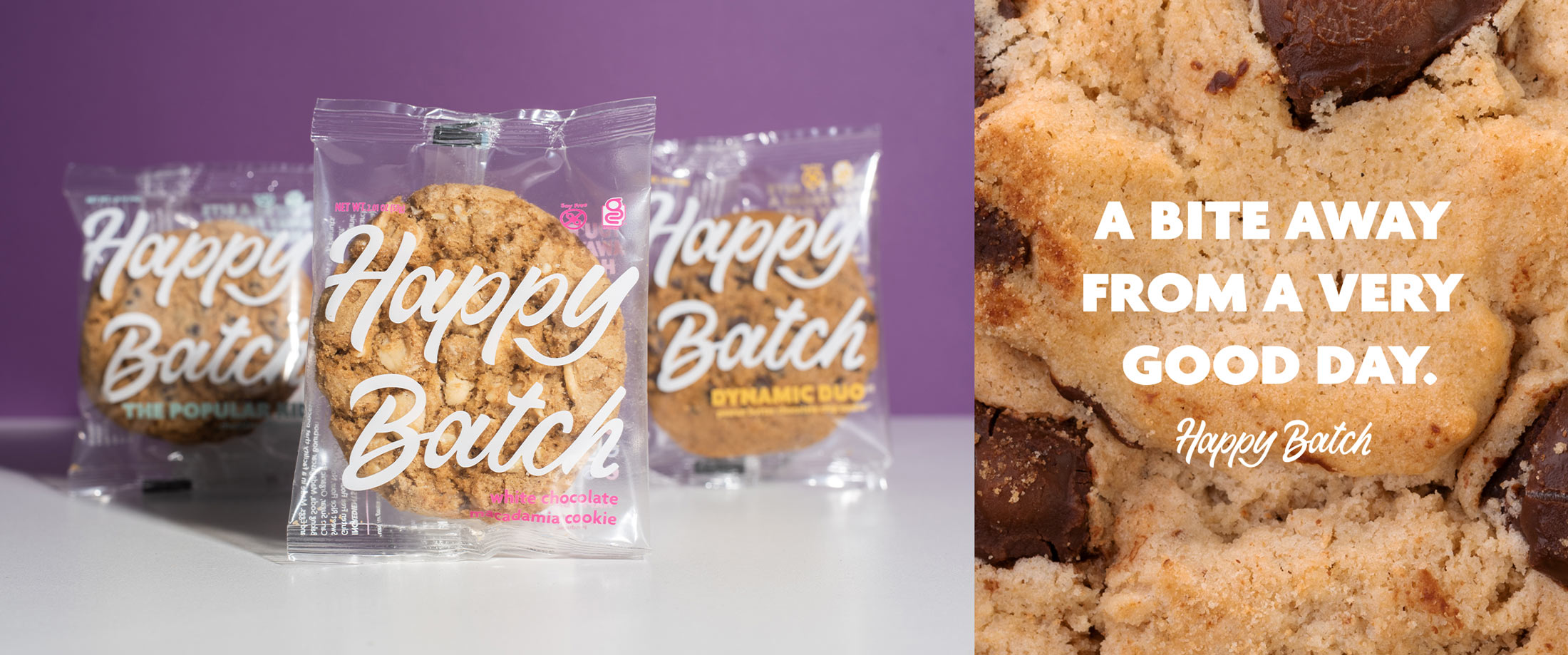 Happy Batch brand tagline, "A bite away from a very good day."