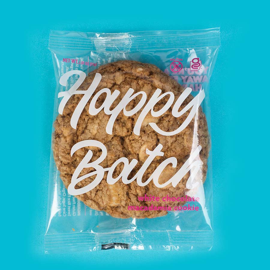 Happy Batch cookie on a blue background