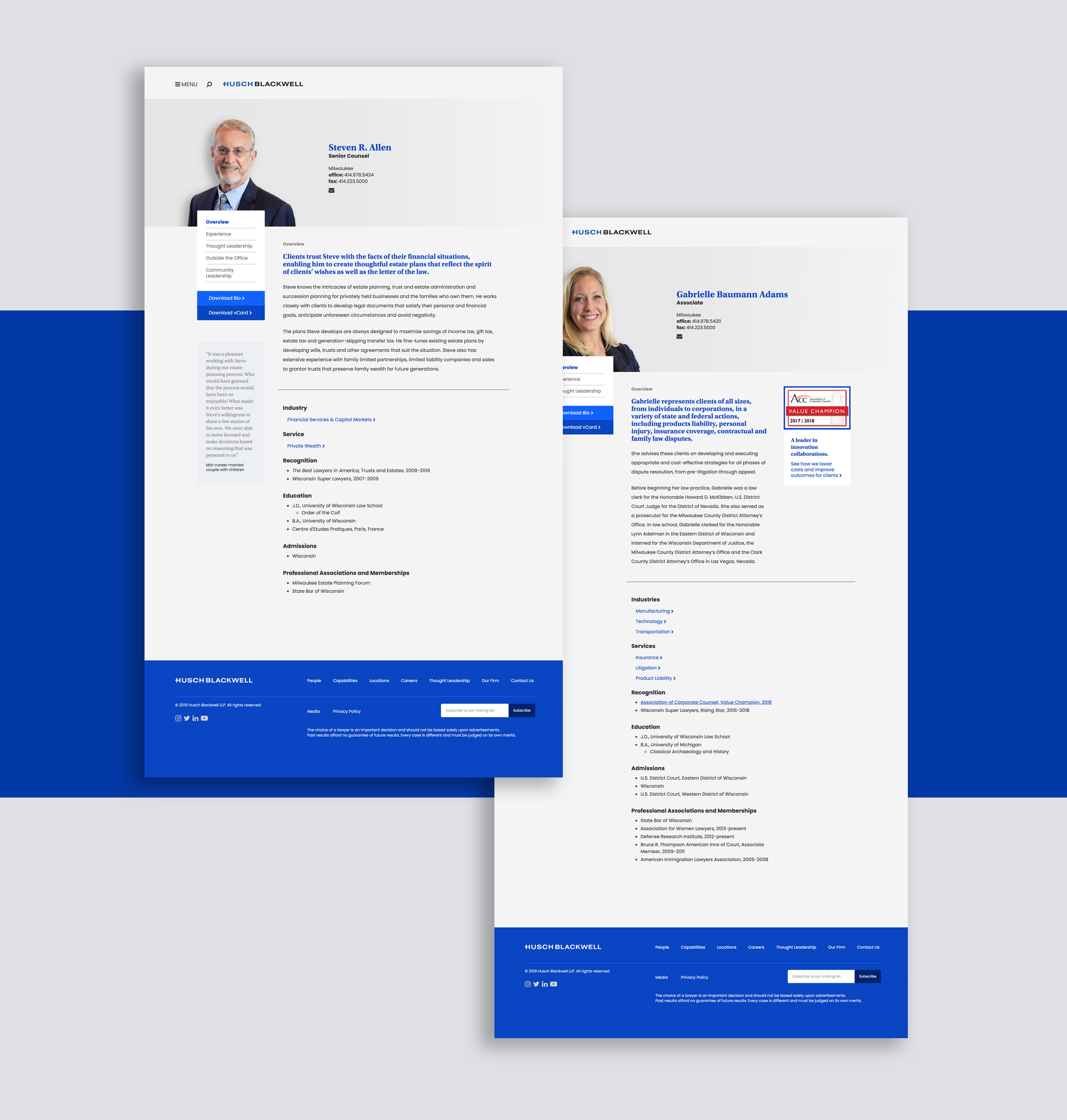 Husch Blackwell website design bio pages