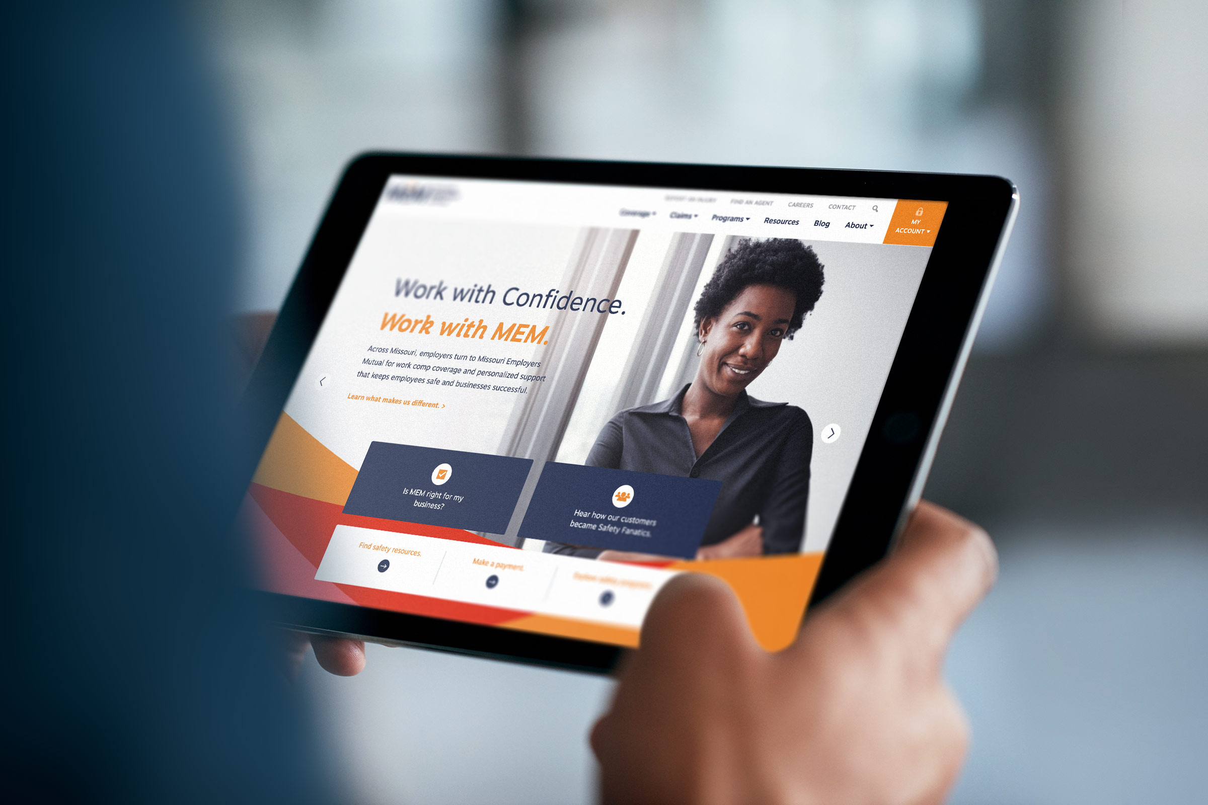 MeM Insurance - branding website on ipad