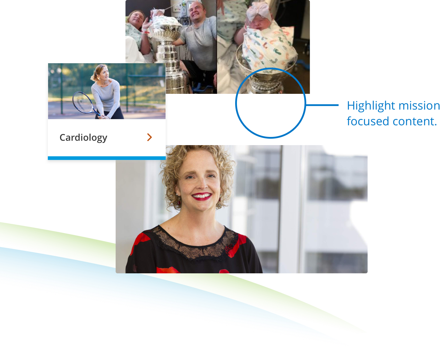 Links to specialties and content on Mercy's website design