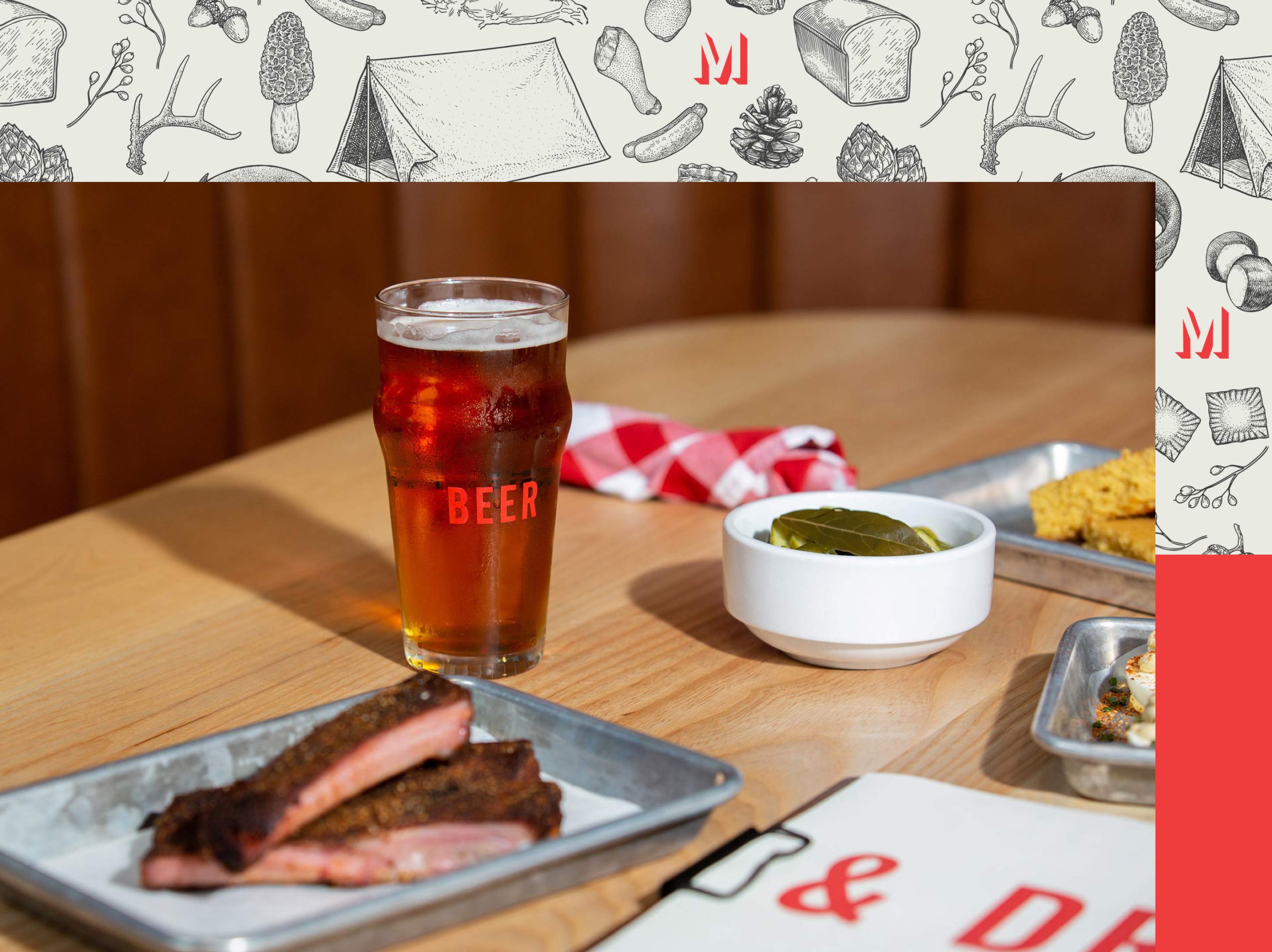 Restaurant branding glassware and tabletop