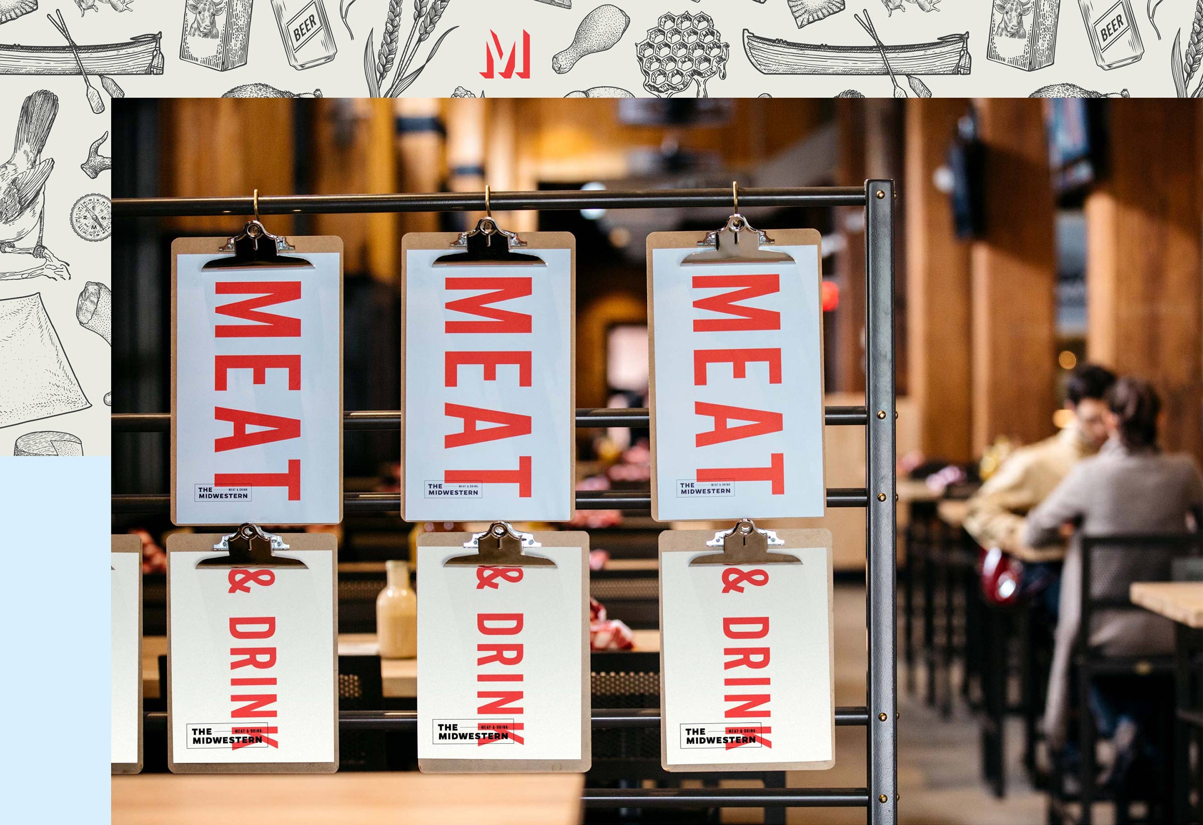 Restaurant branding hanging clipboard menus