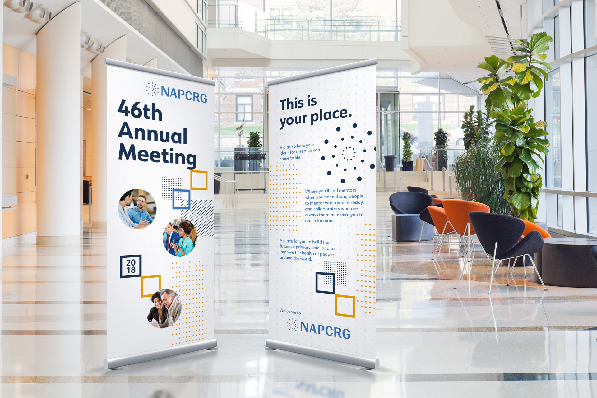 NAPCRG branding on pop-up banners
