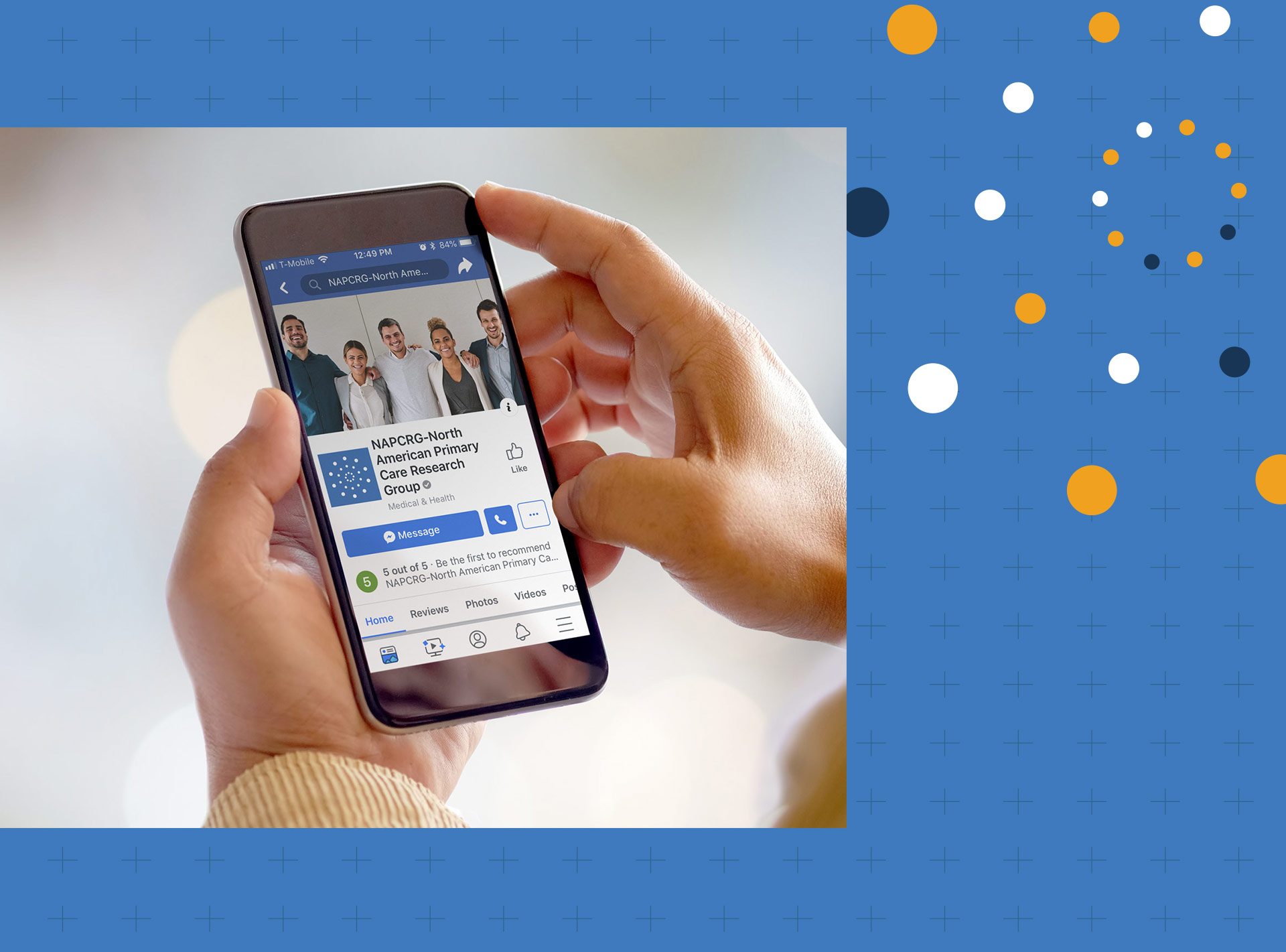 Cell phone with NAPCRG Facebook page branding design