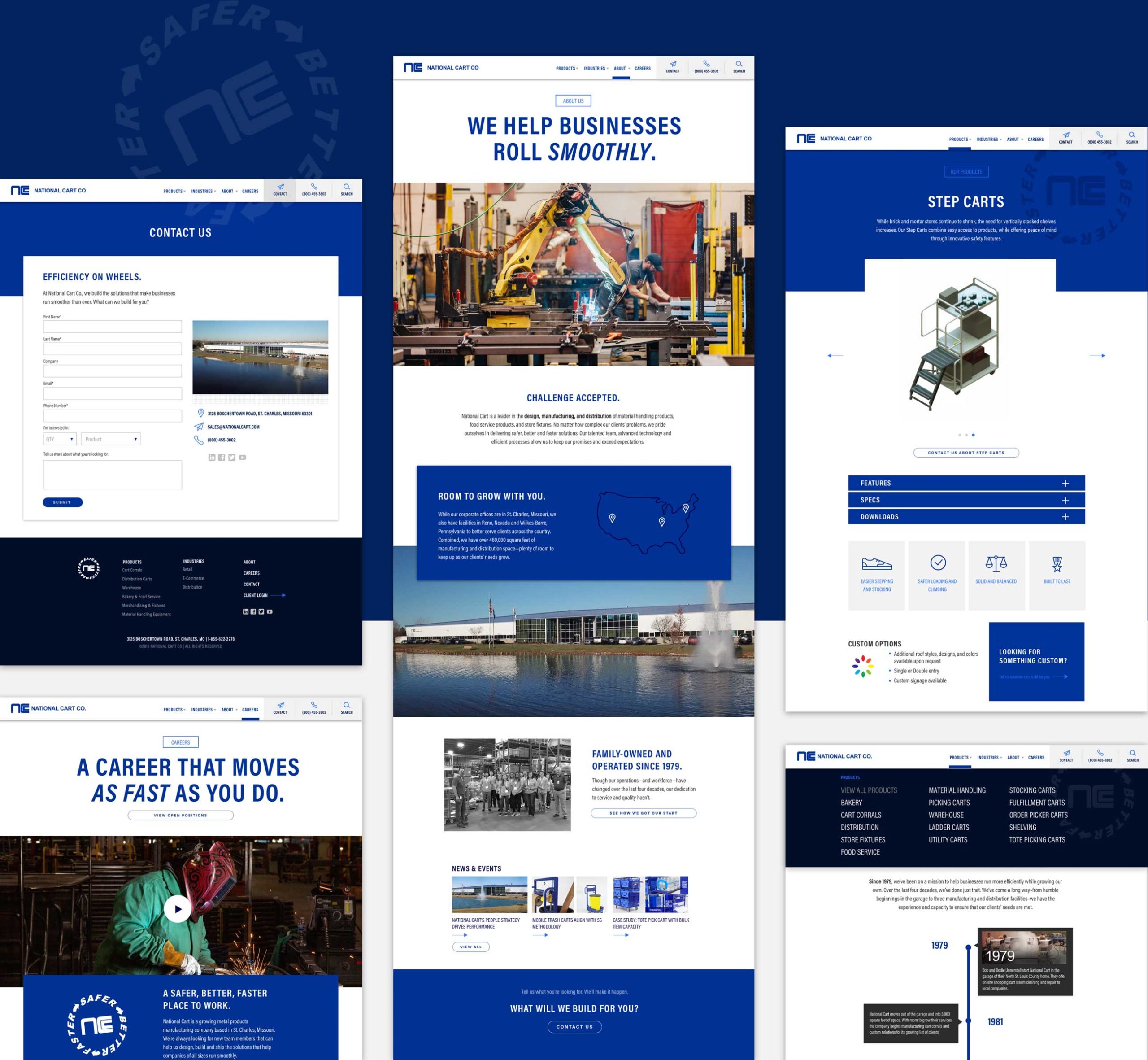 Page examples from National Cart Co.'s website design