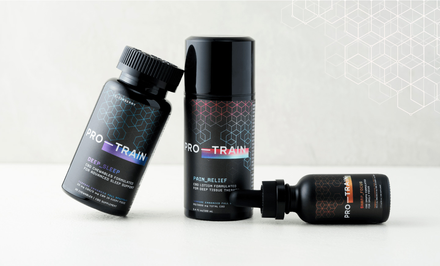 Pro-Train packaging design bottles