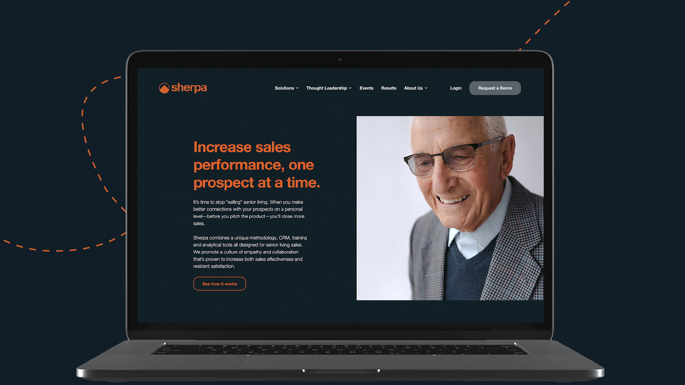 The homepage of Sherpa's website design on a laptop