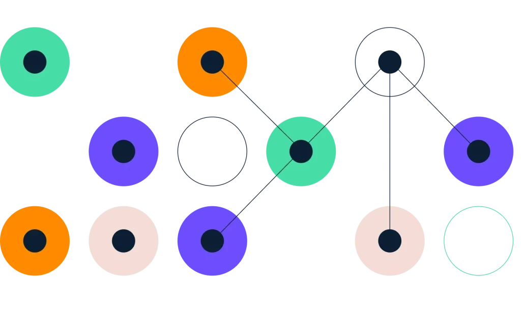 Connected colored dots that are part of the Trilliant Health website design, representing how the company connects the dots for its clients
