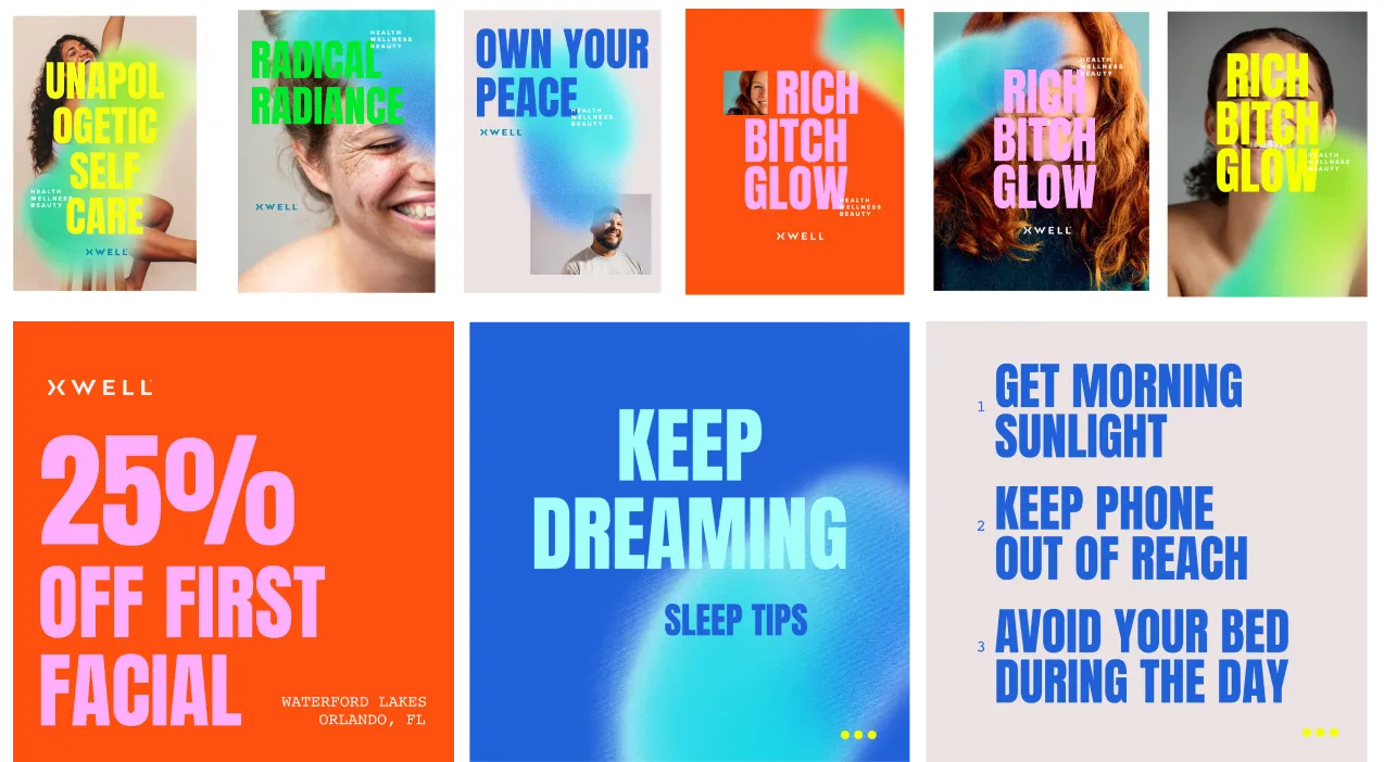 Early brand identity exploration for Xwell rooted in affirmation