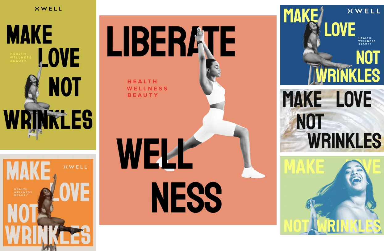 Early explorations of a brand identity direction for Xwell, rooted in rebellion