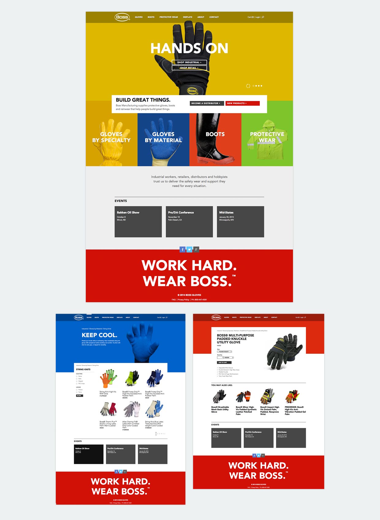 The pages of the Boss Gloves Website Design