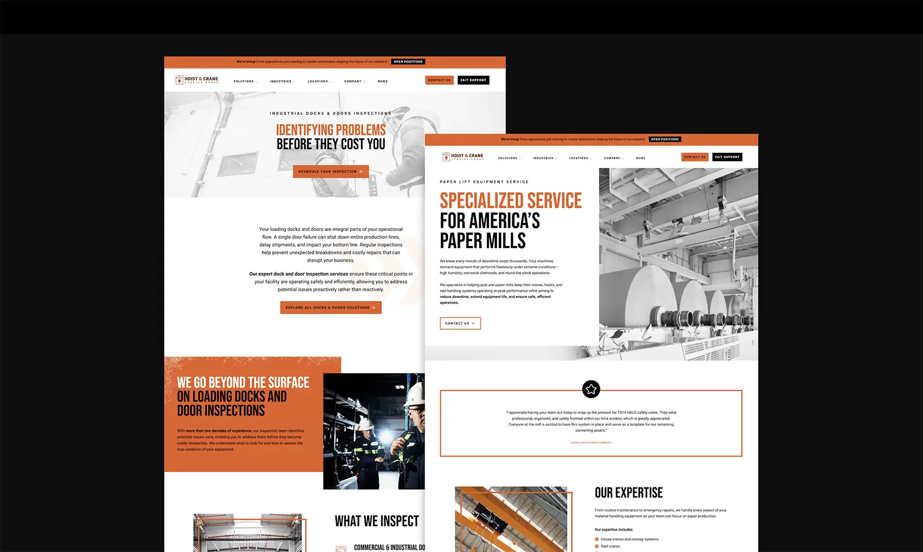 Hoist & Crane website page designs