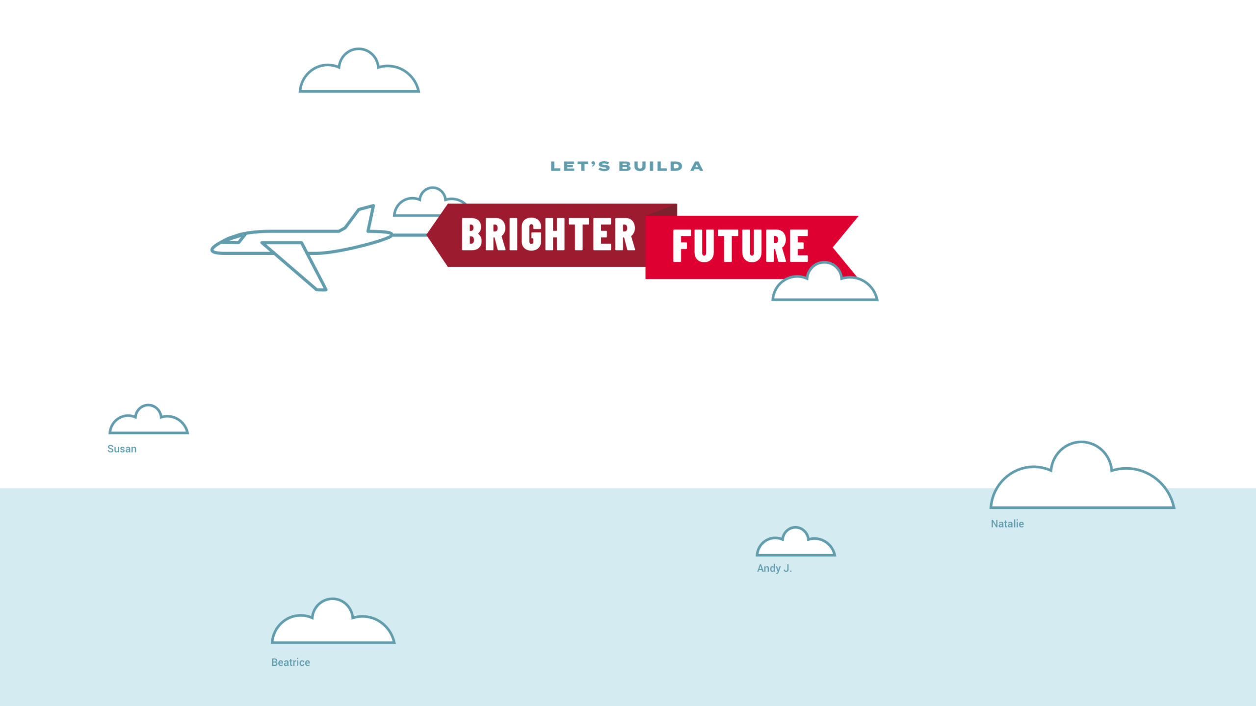Illustration from McCarthy's website showing airplane pulling a banner that says "Let's build a brighter future"