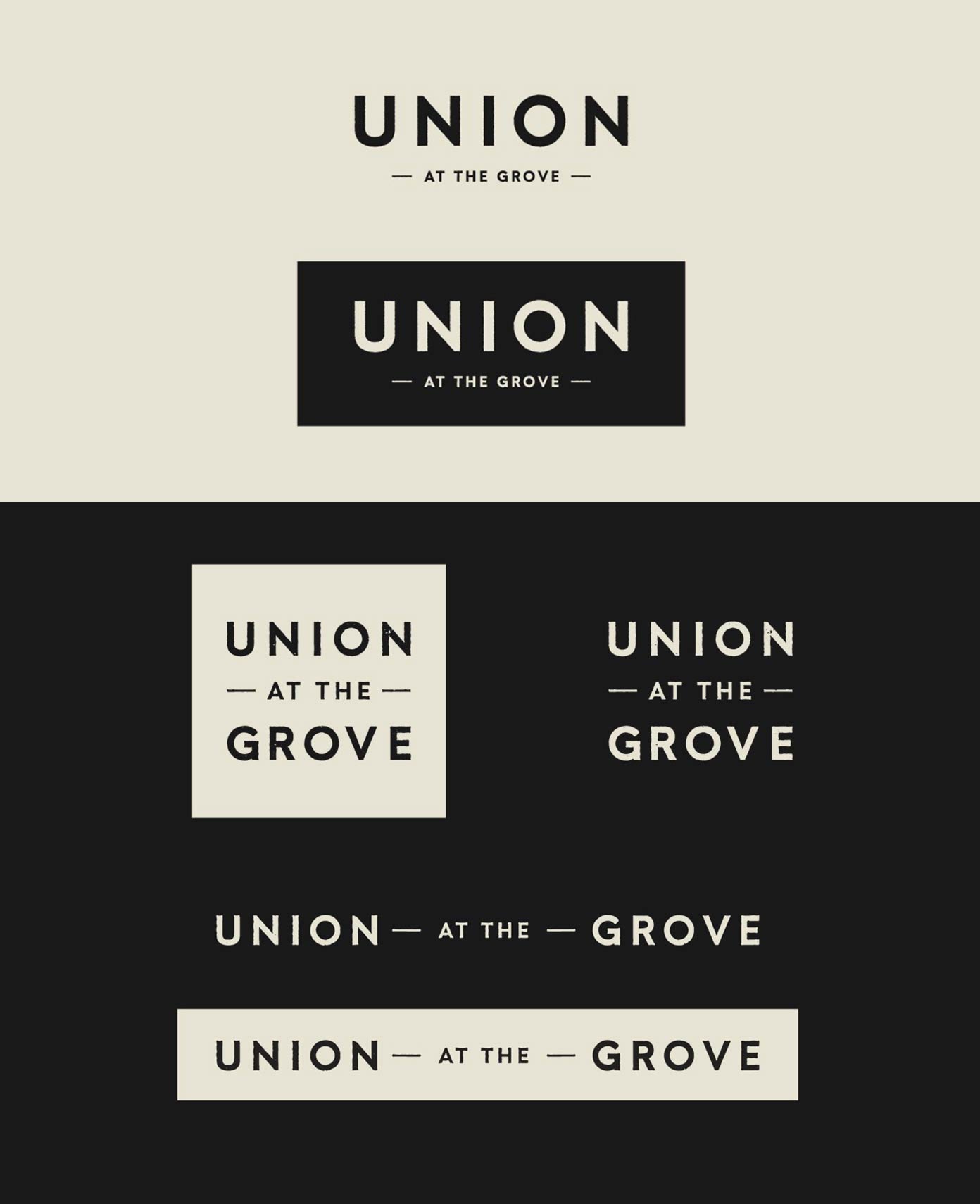 Logos and lockups of the Union at the Grove residential development branding