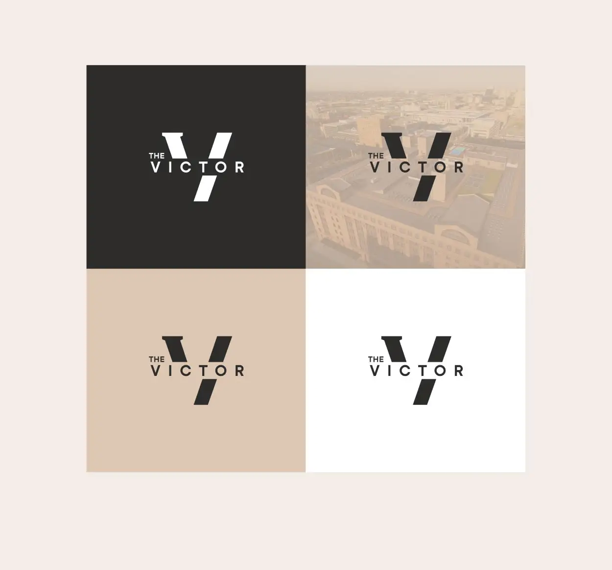 Four different variations of The Victor's logo