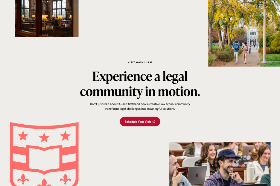 Design of the WashU Law website exploring the community of students.