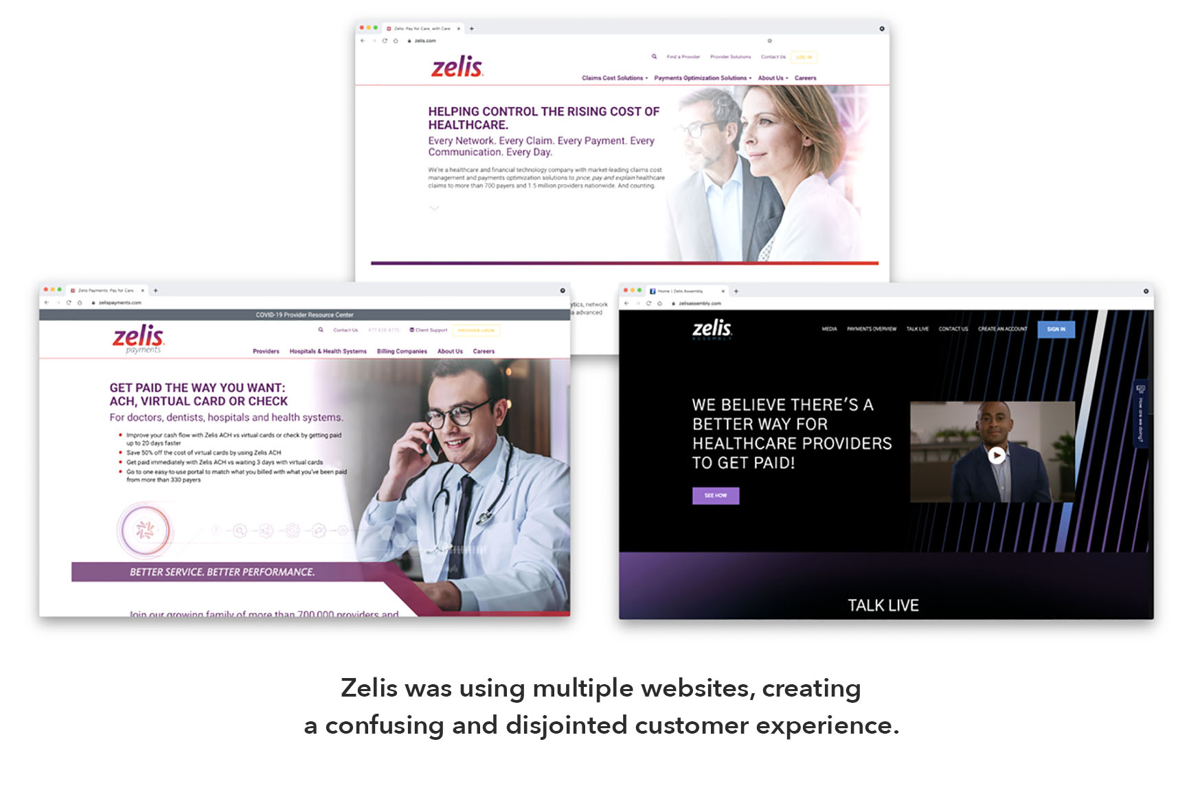 Screenshots of Zelis' previous websites