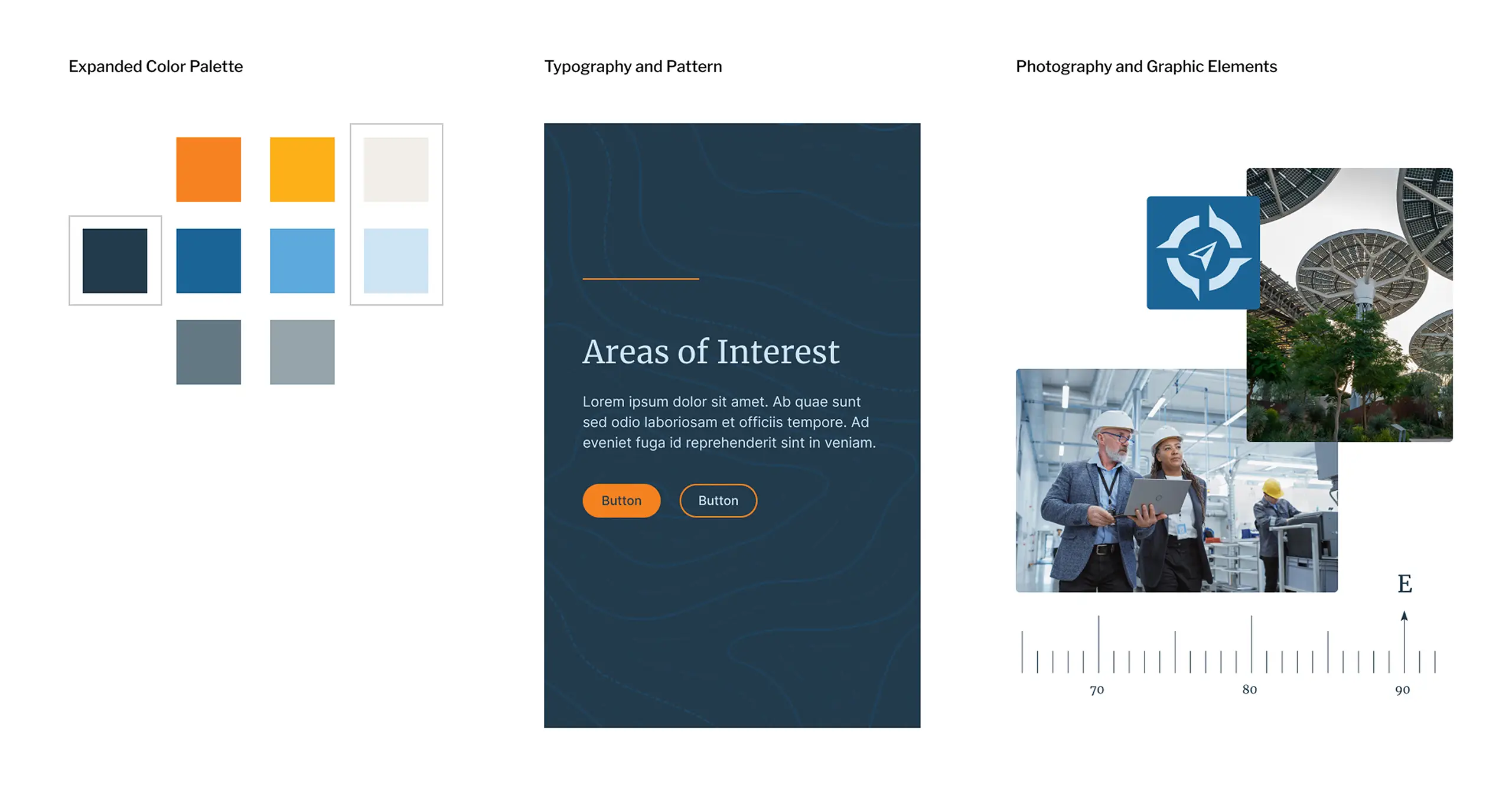 Atomicdust brand and website design elements for Compass Group including compass mark and color system