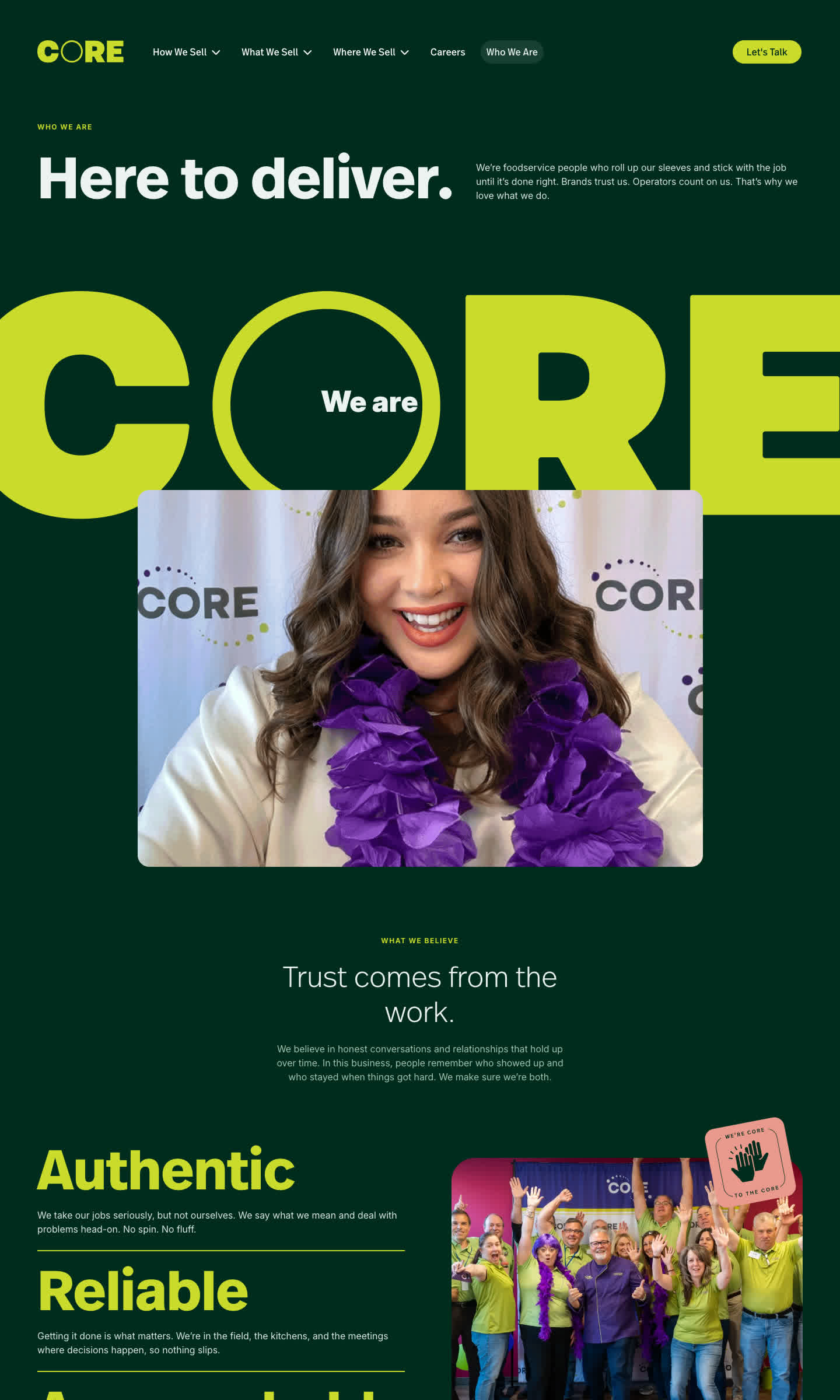 Full-page design for the Who We Are page on the CORE website design